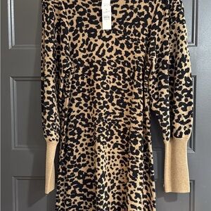 LOFT Animal Print Knit Dress - Black and Tan NEW